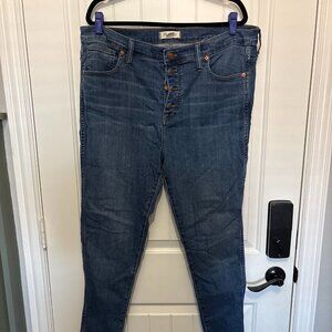 Madewell Women’s 10” High Rise Jeans Size 34, Distressed Hem & Button Fly